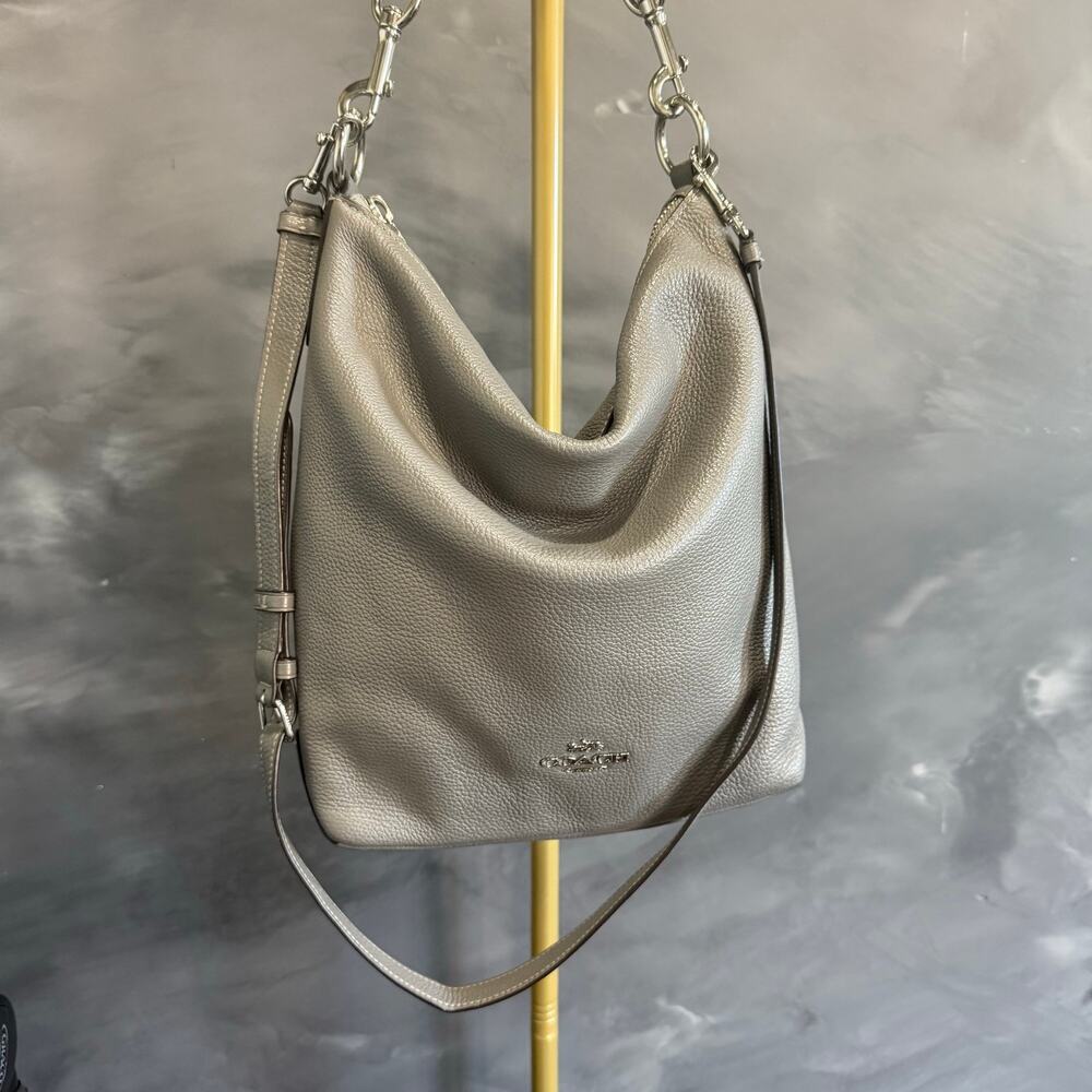 Coach Abby Duffle F31507 Silver Gray Pebbled Leather Shoulder Crossbody Bag